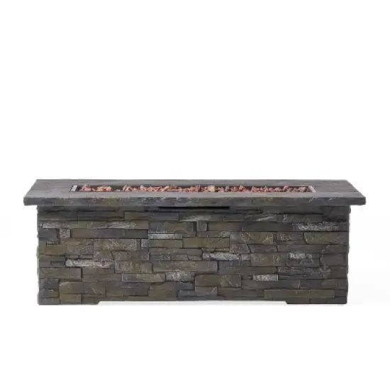 GDFStudio Dunnigan Outdoor 50,000 BTU Lightweight Concrete Rectangular Fire Pit Table, Natural Stone image {8}