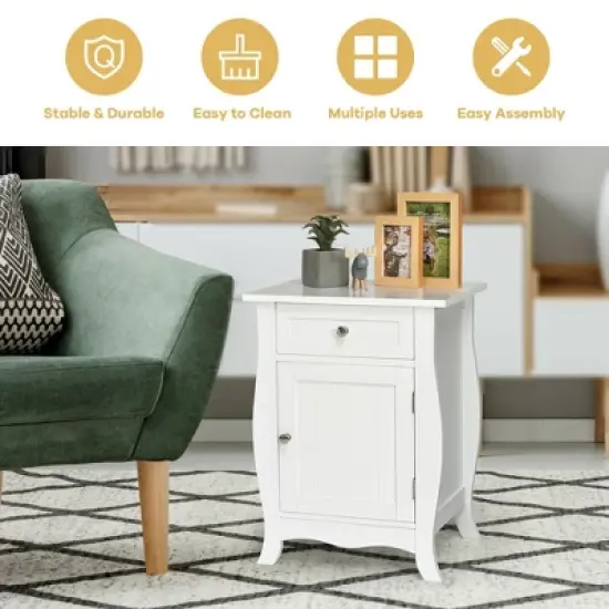 Costway Accent End Table with Drawer Storage Cabinet Wooden Nightstand White image {3}