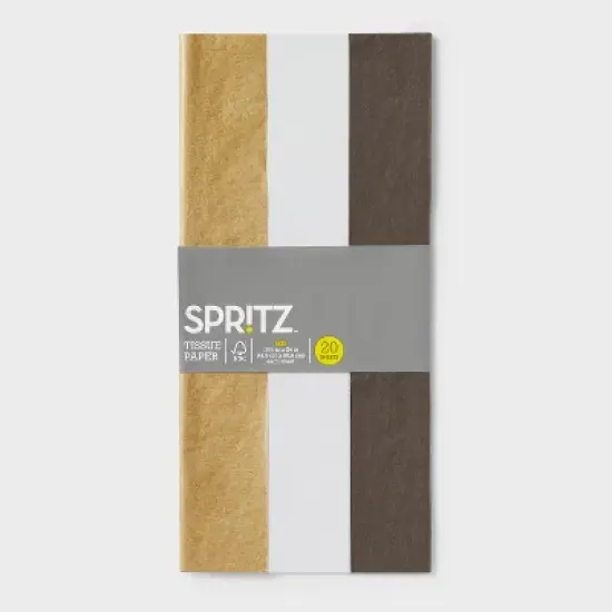 20ct Tissue Paper Gold/White/Brown - Spritz&trade;: Solid Gift Packaging, 16.5" x 24", 20 Sheets, Black Tissue image {2}