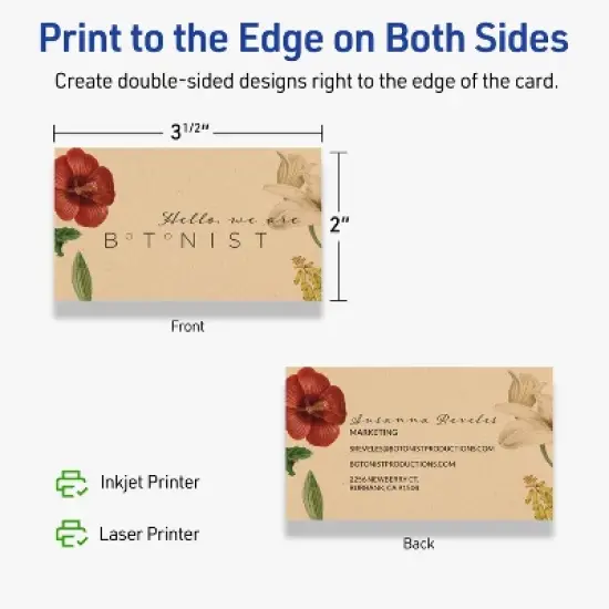 Avery Printable Rectangle Business Cards with Sure Feed Technology, 2" x 3-1/2", Kraft Brown Cardstock, Print-to-the-Edge, Laser/Inkjet, 80 Total image {5}