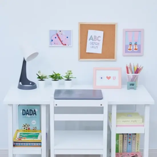 Fantasy Fields -  Kids wooden Desk & Chairs set with shelves on the side  - White image {7}