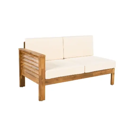 Christopher Knight Home Percy Patio Acacia Wood L Shape Upholstered 5-Seater Sectional Sofa Set with Coffee Table image {4}