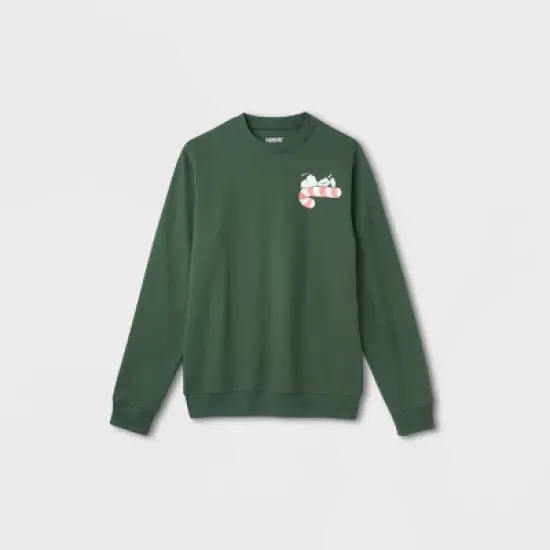 Adult's Peanuts Graphic Sweatshirt - Dark Green image {1}