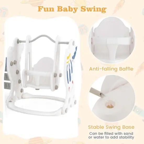 Costway Toddler Slide and Swing Set 4-in-1 Indoor Playground with Extended Slide & Swing Blue/Pink image {5}