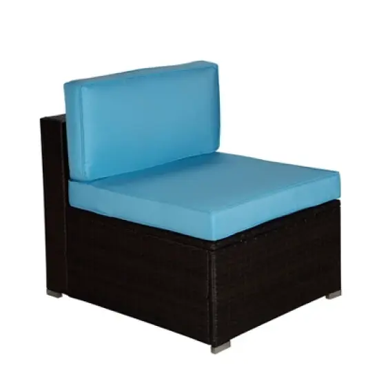 5pc Rattan Wicker Outdoor Conversation Set - Gray/Blue - GODEER image {5}