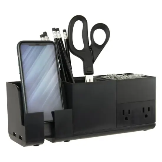 4pc Office Konnect Stackable Desk Organizer & Power Station Black - Bostitch: Charging Station, Office Supplies, USB Holder image {9}