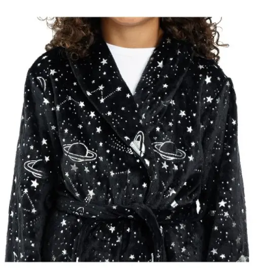 Sleep On It Boys Outer Space Plush Fleece Shawl Collar Robe with Matching Slippers image {8}