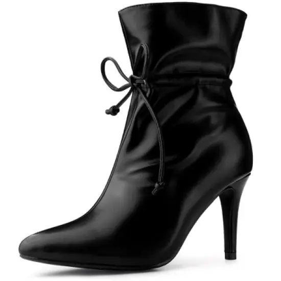 Allegra K Women's Pointed Toe Drawstring Pull on Stiletto Heel Ankle Boots image {6}