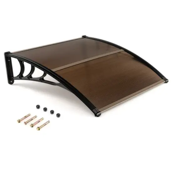 Costway 40'' x 40'' Patio Awning Canopy Outdoor Window Door Overhang Rain Snow Protection Coffee/Grey image {10}