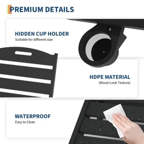 TARGET HDPE 5-Position Lounge Chair for Outside, Outdoor HDPE Chaise Loungers with Cup Holder, Resin Pool Lounge Chair image {5}