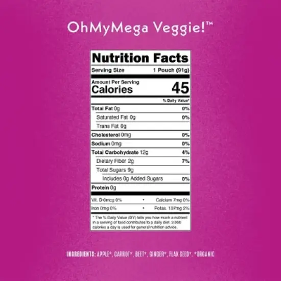 Once Upon a Farm OhMyMegaVeggie Apple, Carrot, Beet Organic Kids' Snack - 3.2oz Pouch image {3}