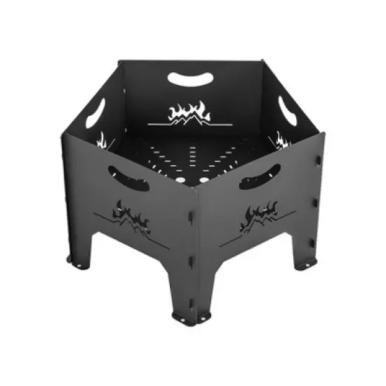 WELLFOR 18.5" Pentagon Collapsible Wood Burning Fire Pit With Storage Bag W-70670 Black image {4}