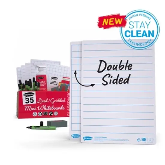 Show-me&reg; Classpack of 35 x A4 Lined/Gridded Double Sided Lapboards, with Pens, Erasers, Cleaner image {2}