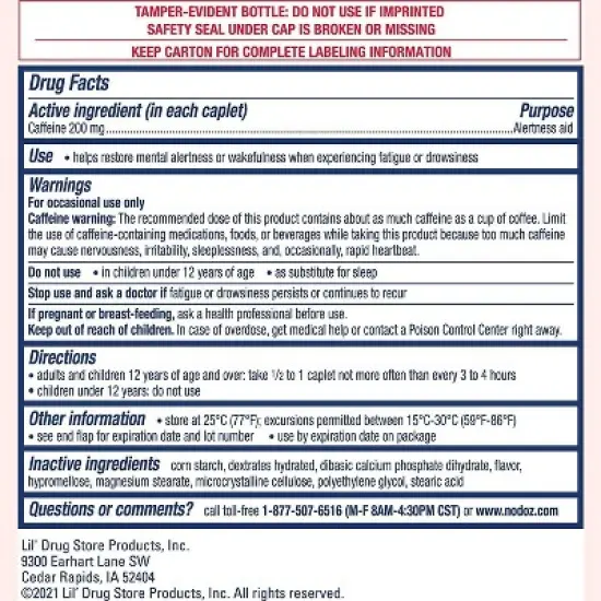 Nodoz Caffeine 200mg Alertness Aid Caplets Max Strength, 60 Caps image {2}