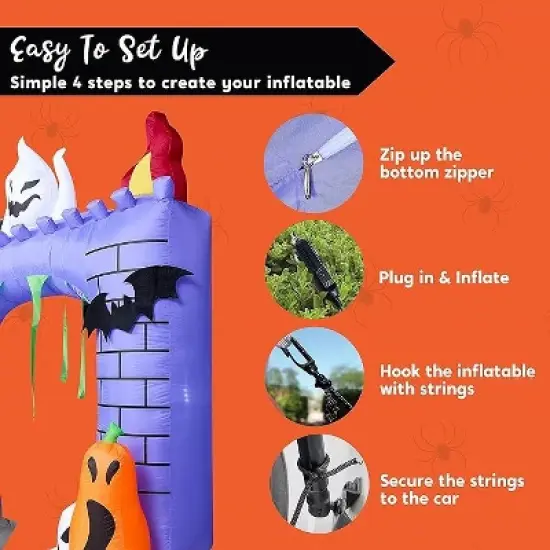 Joyfy 6FT Tall Halloween Inflatable Outdoor Decorations, Inflatable Haunted Castle with Built-in LEDs Trunk or Treat Car Decorations for Outside Decor image {6}