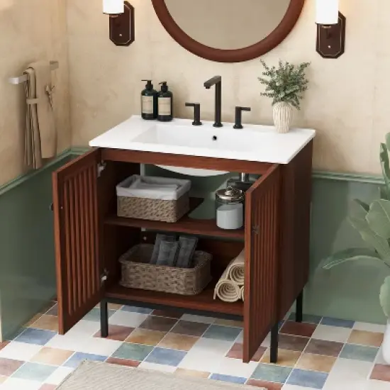30" Vintage Bathroom Vanity with Ceramic Sink image {11}