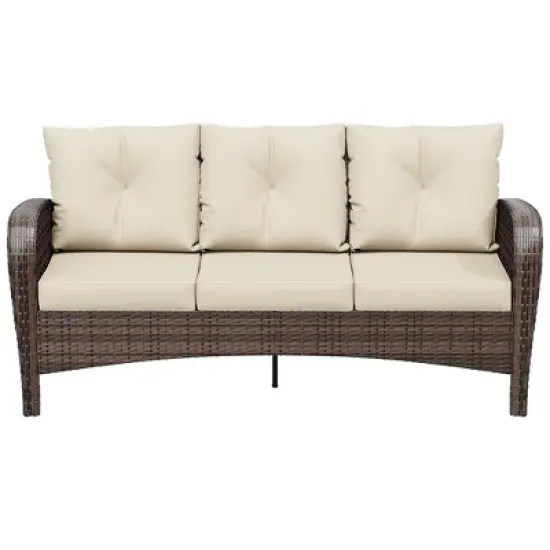 UPTIOT 3-person Patio Rattan Sofa With Wide Armrests image {9}