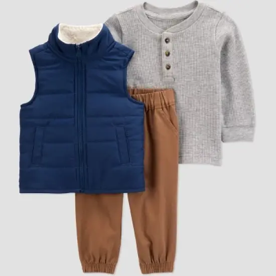 Carter's Just One You&reg; Baby Boys' 3pc Top & Bottom Vest Set - Navy Blue/Khaki image {6}