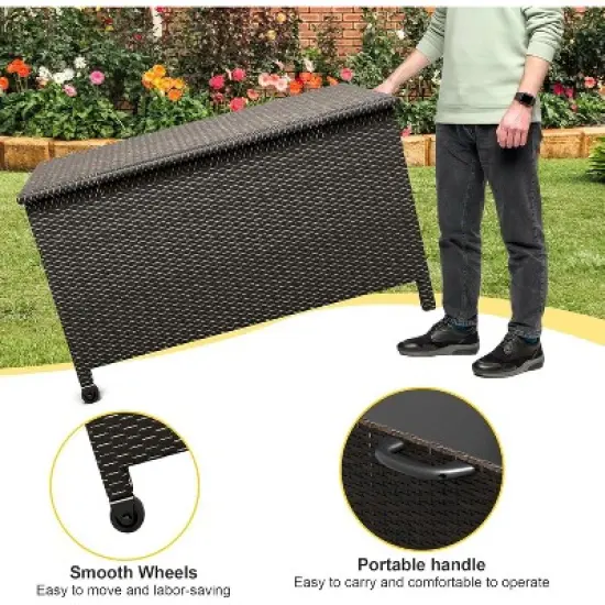 Garvee Large Deck Box Waterproof PE Rattan Outdoor Storage Box with Handles and Wheels, Storage Bin for Garden, Balcony, Porch, Pool, Yard image {1}