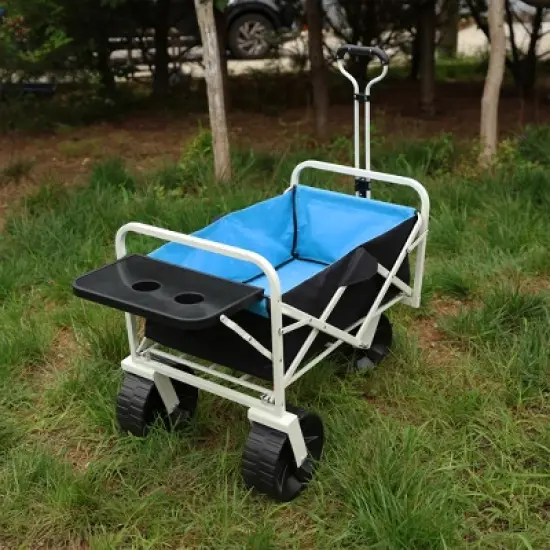 Folding Wagon Garden Shopping Beach Cart (white) image {6}
