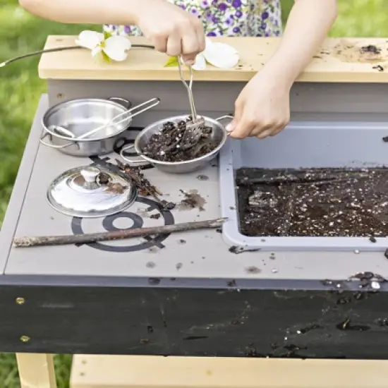 HearthSong Junior Chef's Wooden Mud Play Kitchen and Imagination Station with Metal Accessories image {6}