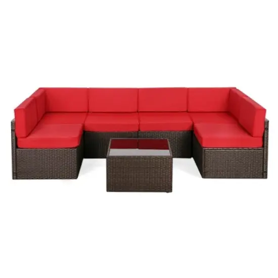 Rbied 7-Piece Wicker Outdoor Sofa Sectional Set Conversation Sets with Cushions image {15}