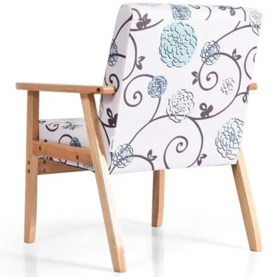 Tangkula Accent Armchair Fabric Upholstered Lounge Chair with Wooden Legs Grey/Navy/Yellow image {4}