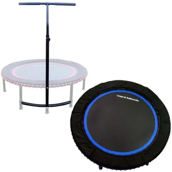 LEAPS & REBOUNDS 48" Adjustable Stability Bar Attachment with 48" Mini Fitness Trampoline and Home Gym Rebounder for Cardio Exercises, Blue image {6}