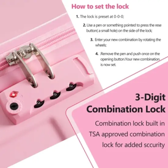 ORRD 20" Hardshell Carry-On Luggage, Lightweight ABS Suitcase with Spinner Wheels & TSA Lock, Pink image {3}