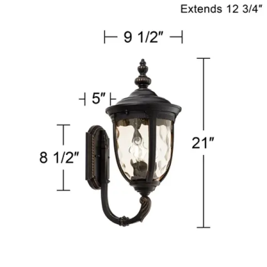John Timberland Bellagio Vintage Rustic Outdoor Wall Light Fixture Veranda Bronze Upbridge 21" Hammered Glass Sconce for Post Exterior Barn Deck House image {7}