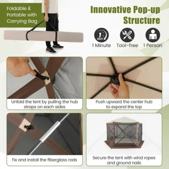 Costway 11.5 X 11.5 FT Pop-up Gazebo Tent with Mesh Netting Walls 2 Removable Privacy Wind Cloths image {6}