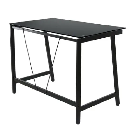 Contemporary Glass Writing Desk, Steel Frame - Onespace image {4}