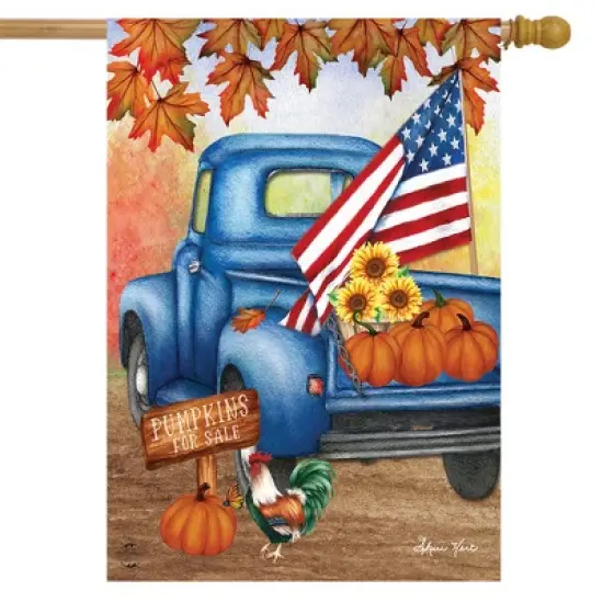 Autumn Old Days House Flag Patriotic Pickup Truck 28" x 40" Briarwood Lane image {1}