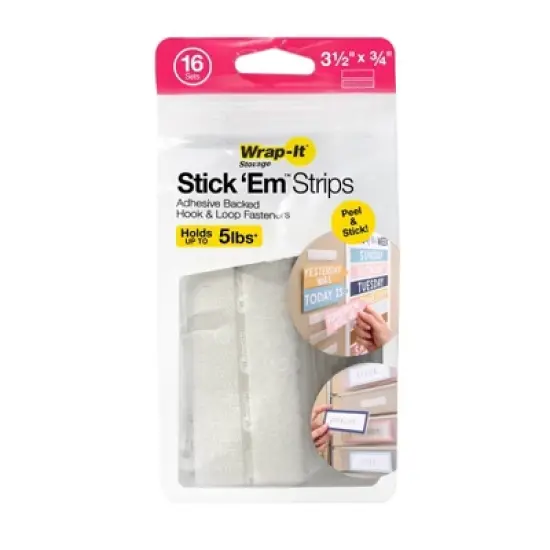 Wrap-It Stick 'Em Strips 3.5"x0.75" 16 Sets White image {9}