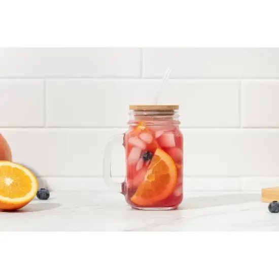 4PC Glass Jars with Bamboo Lids and Straw, 16oz Mason Jar Drinking Glasses &ndash; Reusable Tumbler Set for Cold Beverages image {6}