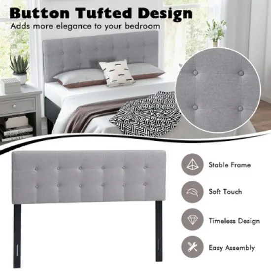 Costway Full/Queen Size Headboard Linen Fabric Upholstered Button Tufted Solid Wood Leg image {5}
