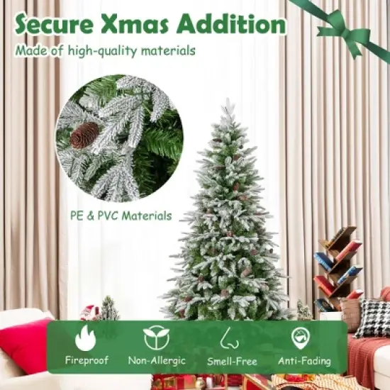 Costway 6/7.5/9 FT Artificial Christmas Tree Hinged Xmas Tree with 765/1135/1871 Branch Tips 280/470/690 Lights image {4}