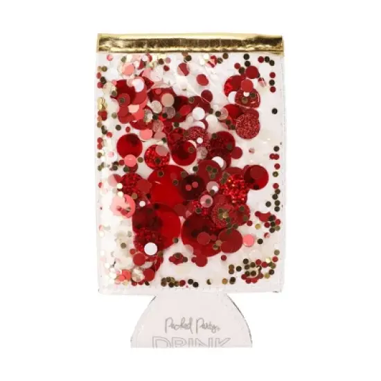 Packed Party Spirit Squad Confetti Skinny Can Cooler, Insulated Metal Can Drink Holder for Tailgate, Pool or Beach (Rally Red) image {1}