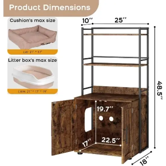 ODK Cat Litter Box Enclosure with Shelf Storage, Enclosed Litter Box - Large Cat House Furniture with Ventilation Holes, Easy Clean Pet Cabinet image {1}