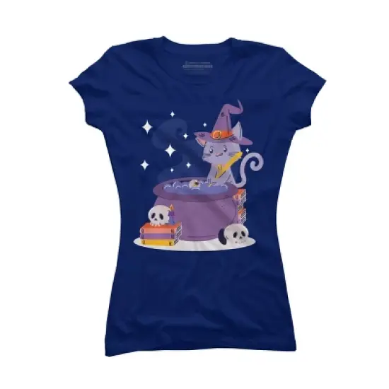 Junior's Design By Humans Halloween Kitty Cauldron By machmigo T-Shirt image {6}