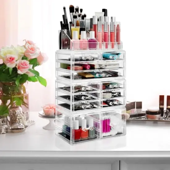 Casafield Makeup Cosmetic Organizer & Jewelry Storage Display Case, Clear Acrylic Stackable Storage Drawer Set image {5}