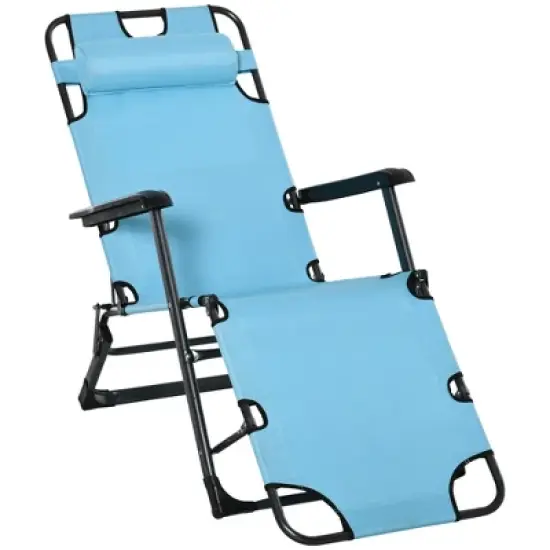 Outsunny 2-in-1 Folding Patio Lounge Chair w/ Pillow, Outdoor Portable Sun Lounger Reclining to 120&deg;/180&deg;, Oxford Fabric image {13}
