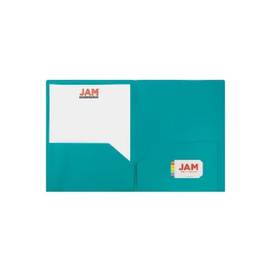 JAM Paper Plastic Two-Pocket School POP Folders Teal Bulk 96/Pack 382ETEB image {2}