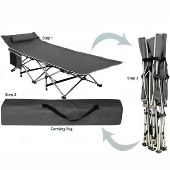 Zone Tech Folding Outdoor Travel Cot - Lightweight Portable Heavy Duty Adult and Kids with Large Pocket image {4}