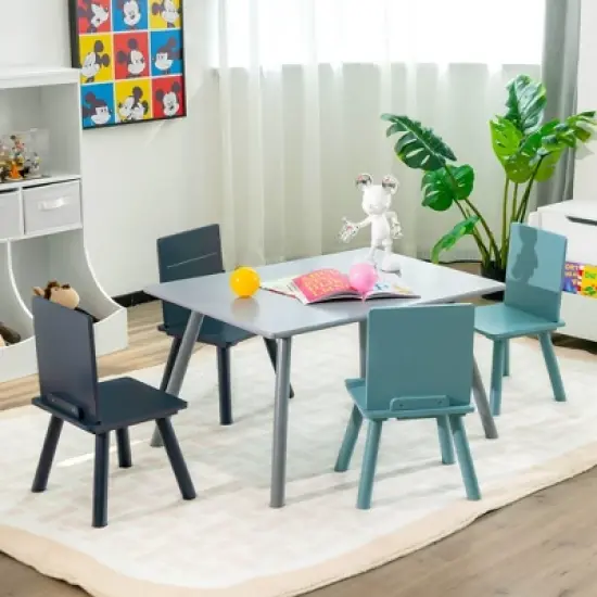 Costway 5 Piece Kids Wooden Activity Table and 4 Chairs Play Set Gift w/ Building Blocks image {2}