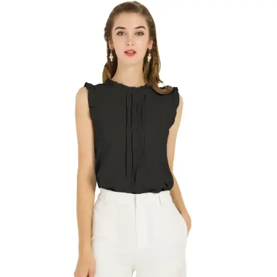 Allegra K Women's Ruffled Business Office 1950s Vintage Sleeveless Blouses image {21}
