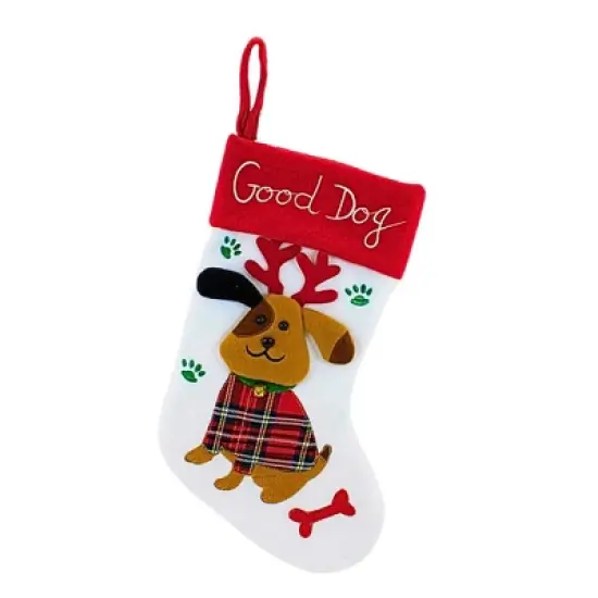 Transpac 14.5 Inch Good Dog Stocking Christmas Holiday Stocking , Bells Bone Treats Paw Prints (1PC) image {4}