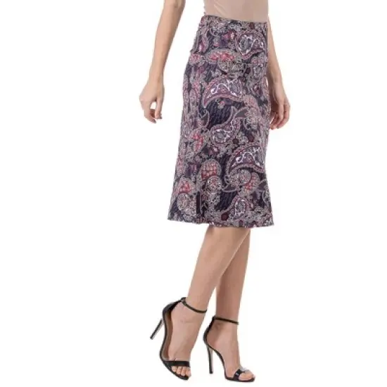 24seven Comfort Apparel Womens Grey Paisley Elastic Waist Knee Length Skirt image {1}