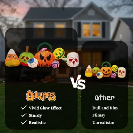 Angel Sar 8FT Halloween Inflatable with Pumpkins, Eyeballs & Candy, LED Lighted Outdoor Decoration for Lawn and Garden image {4}