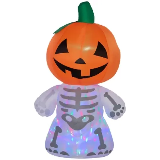 LOVSON 6-foot Halloween inflatable decoration, smiling skeleton ghost with pumpkin head, LED yard decoration, suitable for lawns ,holidays, waterproof image {7}